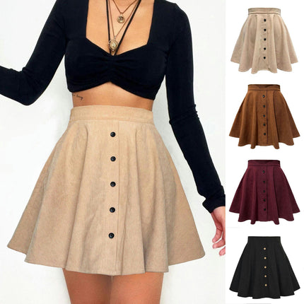 Women's Button Up Mini Skirt A-line Corduroy Short Skirts