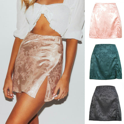 Women's Satin Side Split High Waist Mini Short Skirt