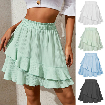 Women's Short Skirts Mini A Line Skirts Summer Casual High Waisted Ruffle Flowy Skirt