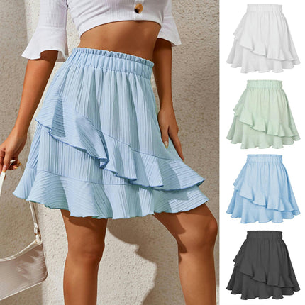 Women's Short Skirts Mini A Line Skirts Summer Casual High Waisted Ruffle Flowy Skirt