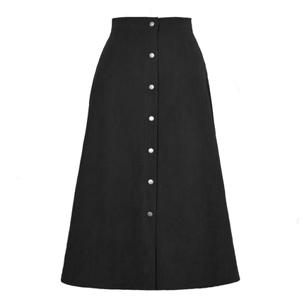 Women's Corduroy Midi Skirt High Waist A Line Skirt with Button