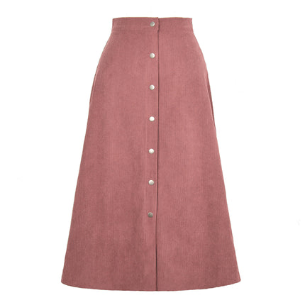 Women's Corduroy Midi Skirt High Waist A Line Skirt with Button