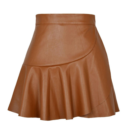 Women's Faux Leather Mini Skirt High Waisted Pleated PU Leather Skirt