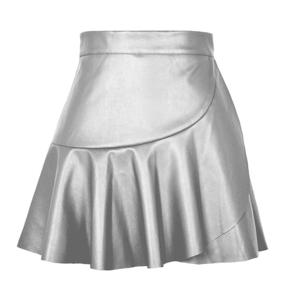 Women's Faux Leather Mini Skirt High Waisted Pleated PU Leather Skirt