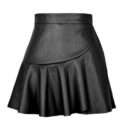 Women's Faux Leather Mini Skirt High Waisted Pleated PU Leather Skirt