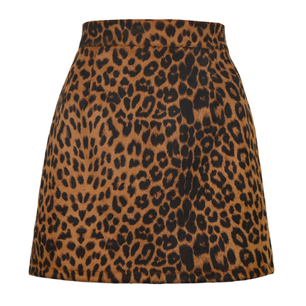 Women's Faux Suede Leopard Print High Waist Zipper Mini A-Line Short Skirt