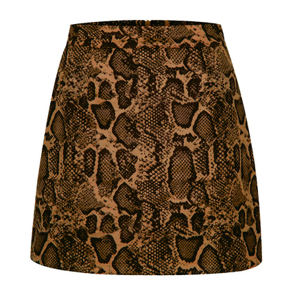 Women's Faux Suede Leopard Print High Waist Zipper Mini A-Line Short Skirt