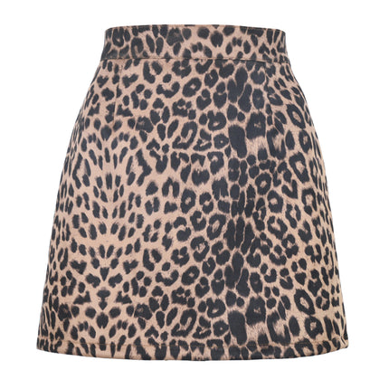 Women's Faux Suede Leopard Print High Waist Zipper Mini A-Line Short Skirt