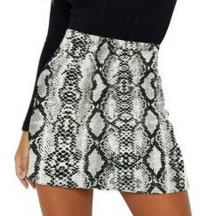 Women's Faux Suede Leopard Print High Waist Zipper Mini A-Line Short Skirt