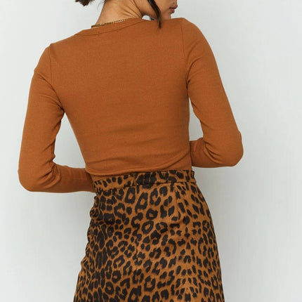 Women's Faux Suede Leopard Print High Waist Zipper Mini A-Line Short Skirt