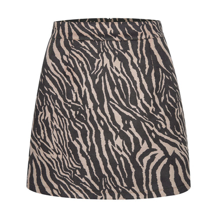 Women's Faux Suede Leopard Print High Waist Zipper Mini A-Line Short Skirt