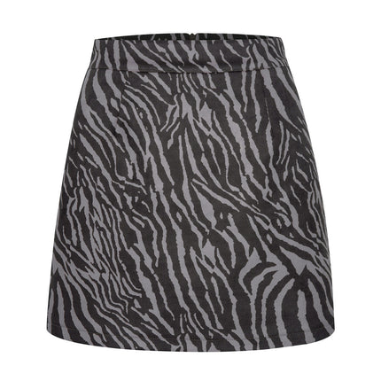 Women's Faux Suede Leopard Print High Waist Zipper Mini A-Line Short Skirt