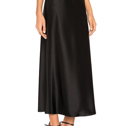 Women's Midi Skirt High Waisted Solid Satin Side Split Skirts