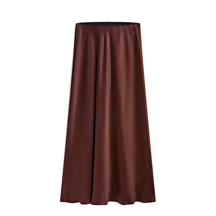 Women's Midi Skirt High Waisted Solid Satin Side Split Skirts