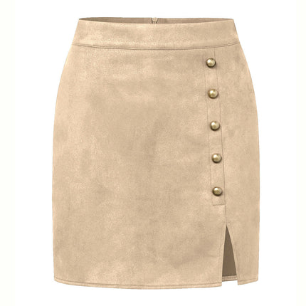 Women's Faux Suede Button High Waist Zipper Mini Short Skirt