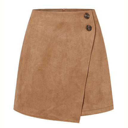 Women's Faux Suede High Waist Asymmetrical Hem A-Line Short Mini Skirt