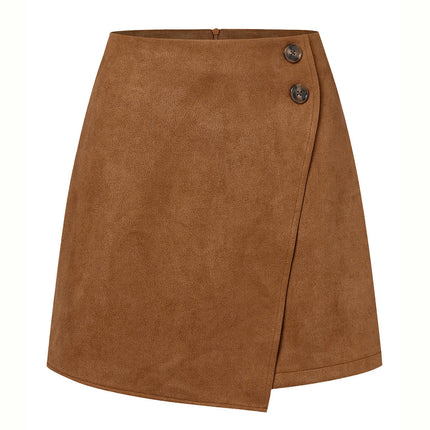 Women's Faux Suede High Waist Asymmetrical Hem A-Line Short Mini Skirt