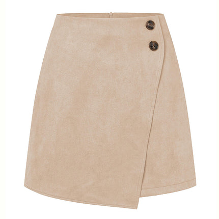 Women's Faux Suede High Waist Asymmetrical Hem A-Line Short Mini Skirt