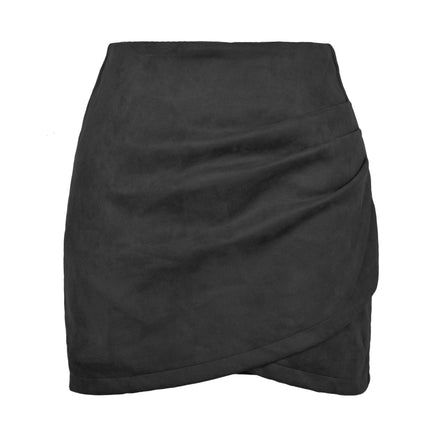 Women's Faux Suede Ruched High Waist Zipper Mini Short Skirt