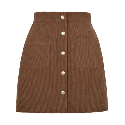 Women's Corduroy Mini Skirt High Waist Bodycon Skirt with Button