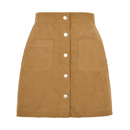 Women's Corduroy Mini Skirt High Waist Bodycon Skirt with Button