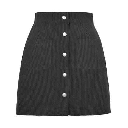 Women's Corduroy Mini Skirt High Waist Bodycon Skirt with Button