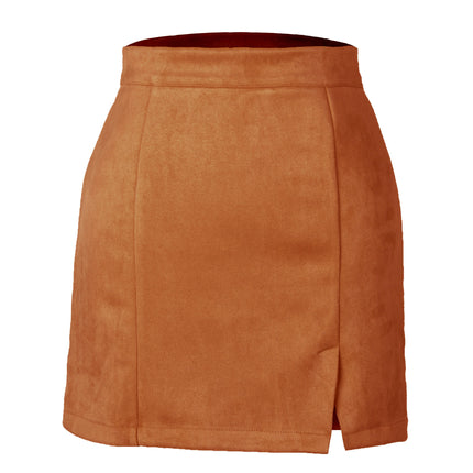 Women's Faux Suede Side Split High Waist Zipper Mini Short Skirt