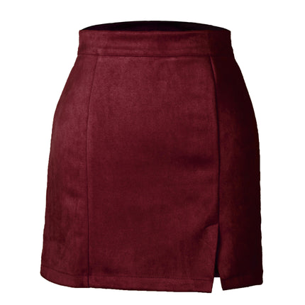 Women's Faux Suede Side Split High Waist Zipper Mini Short Skirt