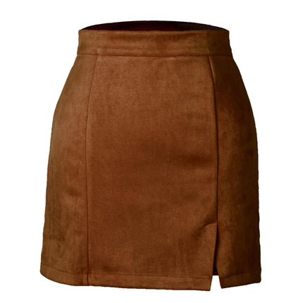 Women's Faux Suede Side Split High Waist Zipper Mini Short Skirt