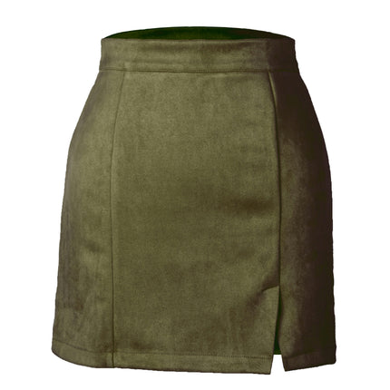 Women's Faux Suede Side Split High Waist Zipper Mini Short Skirt