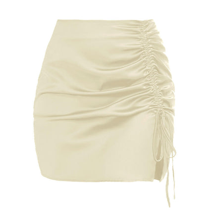 Women's Satin Skirt Split Silk Mini Skirts High Waist Skirt Drawstring Skirts