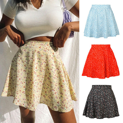 Women's Floral Print High Waist Ruffle Hem A Line Mini Skirt