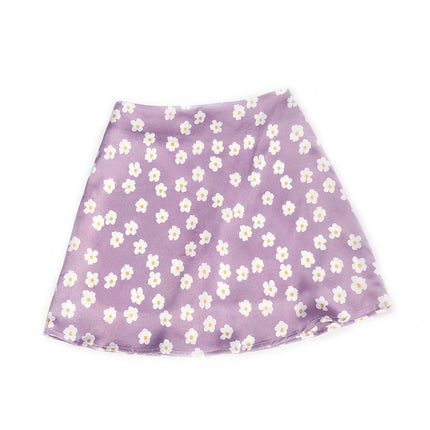 Women's Print Satin Silk High Waist Zipper A Line Mini Short Skirt