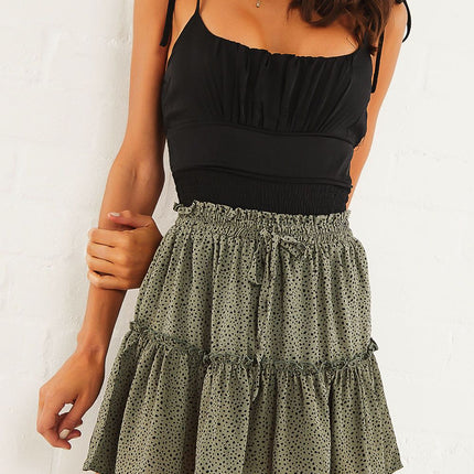 Women's Summer High Waist Ruffle Hem Boho Mini Skirt A Line Pleated Short Skirt