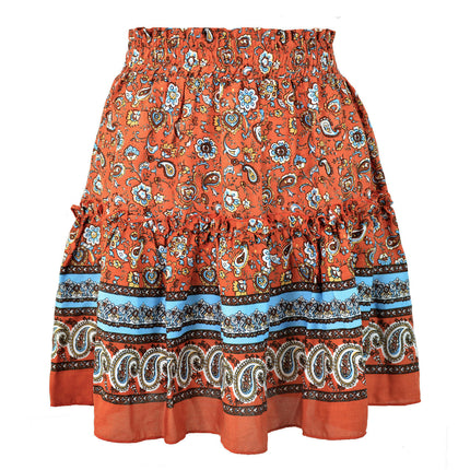 Women's Summer High Waist Boho Mini Skirt A Line Pleated Short Skirt