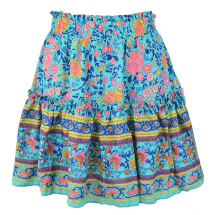 Women's Summer High Waist Boho Mini Skirt A Line Pleated Short Skirt