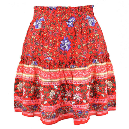 Women's Summer High Waist Boho Mini Skirt A Line Pleated Short Skirt