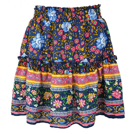 Women's Summer High Waist Boho Mini Skirt A Line Pleated Short Skirt