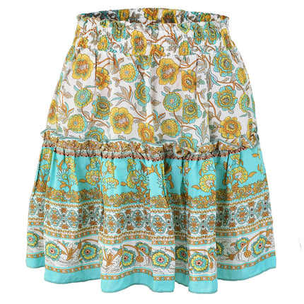 Women's Summer High Waist Boho Mini Skirt A Line Pleated Short Skirt