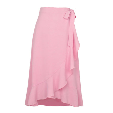 Women's Wrap High Waist Asymmetrical Ruffle Hem A-Line Midi Skirt