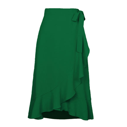 Women's Wrap High Waist Asymmetrical Ruffle Hem A-Line Midi Skirt