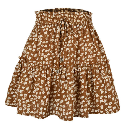 Women's Summer Cute High Waist Ruffle Skirt Print Swing Beach Mini Skirt