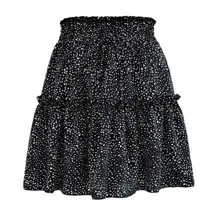 Women's Summer Cute High Waist Ruffle Skirt Print Swing Beach Mini Skirt