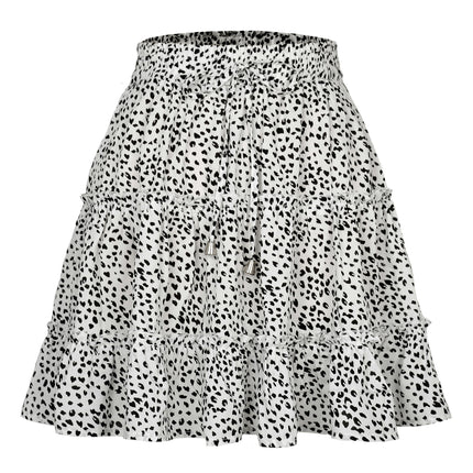 Women's Summer Cute High Waist Ruffle Skirt Print Swing Beach Mini Skirt