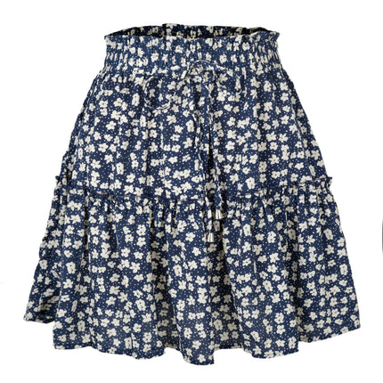 Women's Summer Cute High Waist Ruffle Skirt Print Swing Beach Mini Skirt 1