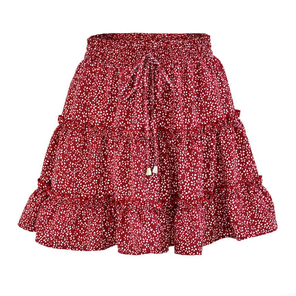 Women's Summer Cute High Waist Ruffle Skirt Print Swing Beach Mini Skirt