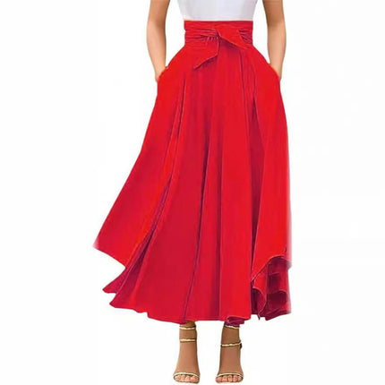 Women's Casual Asymmetrical Ruffle Hem High Waist A-Line Swing Midi Skirt