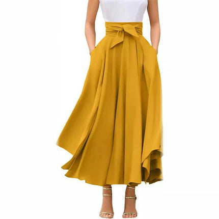 Women's Casual Asymmetrical Ruffle Hem High Waist A-Line Swing Midi Skirt