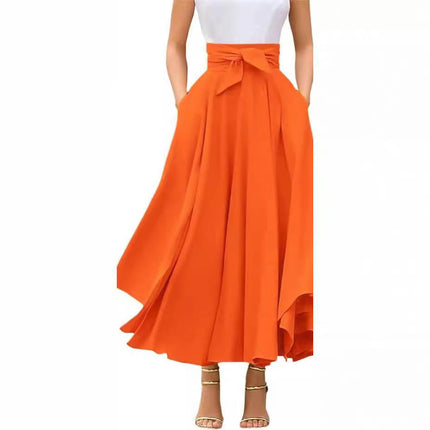 Women's Casual Asymmetrical Ruffle Hem High Waist A-Line Swing Midi Skirt