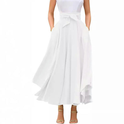 Women's Casual Asymmetrical Ruffle Hem High Waist A-Line Swing Midi Skirt